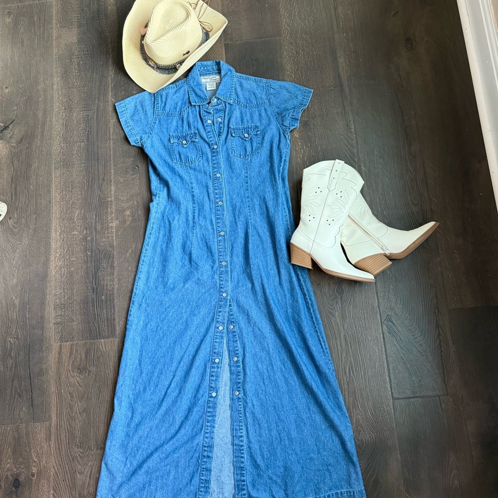 Denim Maxi Dress with Cap Sleeves